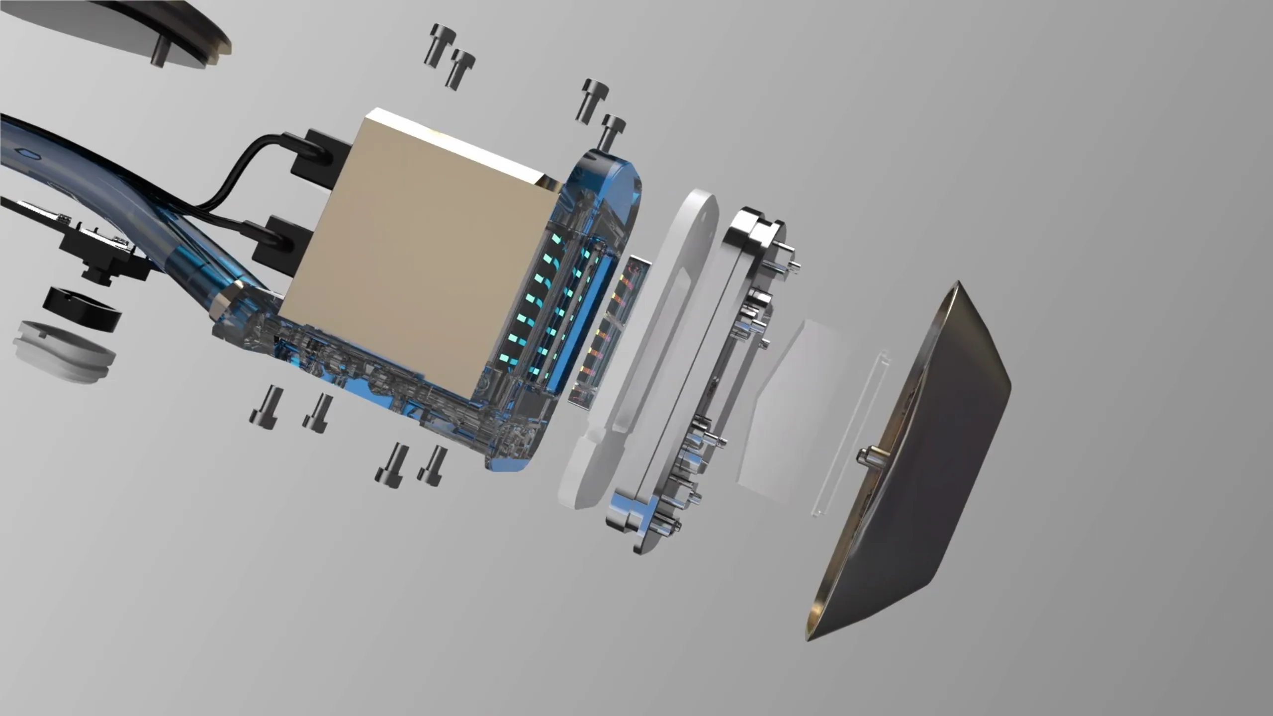 Exploded factory render of the LazePro Ultra+ handpiece